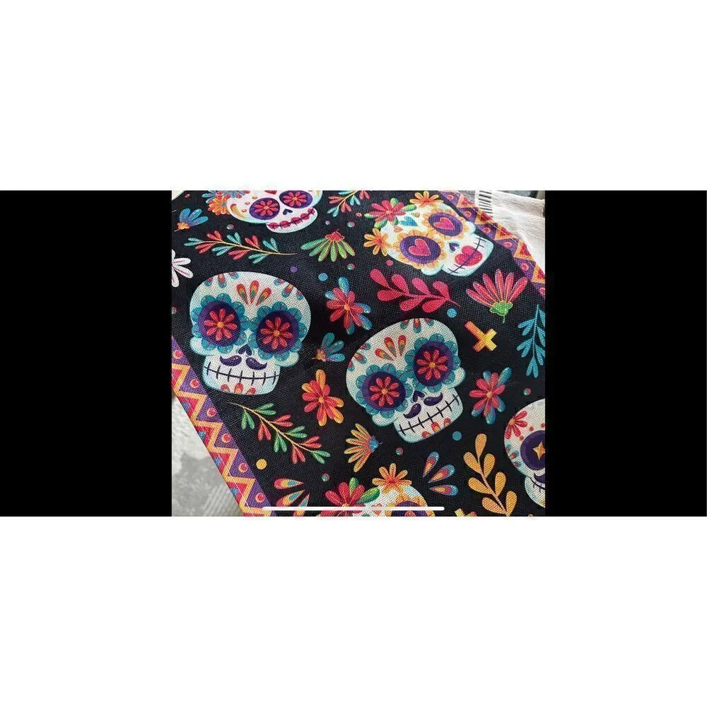 Sugar skull table runner, nice and long  13 x 72” 6 feet